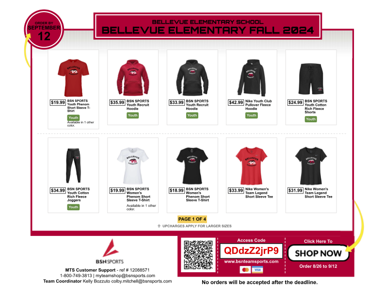  Bellevue Spirit Wear Now Available! 